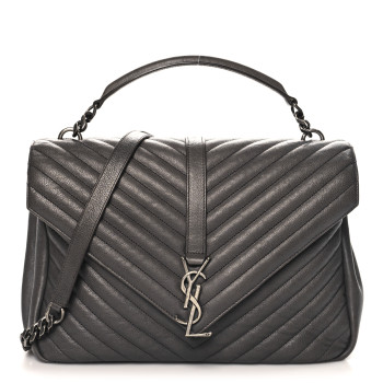 SAINT LAURENT Sheepskin Matelasse Large Monogram College Satchel Dark Anthracite
