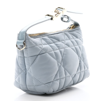 CHRISTIAN DIOR Calfskin Macrocannage Small Diortravel Nomad Pouch Horizon Blue