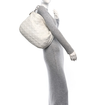 CHRISTIAN DIOR Lambskin Cannage Large Dior Soft Hobo White