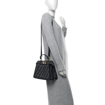 FENDI Chenille Vitello Seta FF Small Peekaboo I SEE U Satchel Grigio Blue Notte