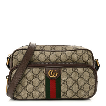 GUCCI GG Supreme Monogram Calfskin Web Small Ophidia Messenger Bag Beige Ebony New Acero