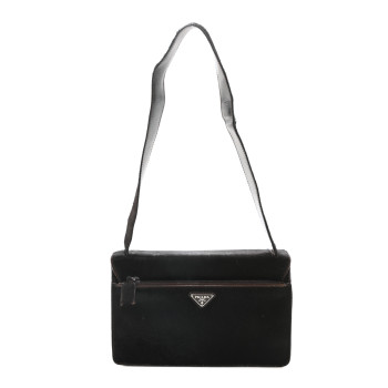 PRADA Calfskin Calf Hair Shoulder Bag Dark Brown