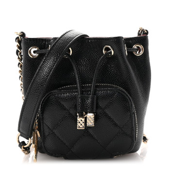 CHANEL Caviar Quilted Mini CC Pocket Bucket Bag Black