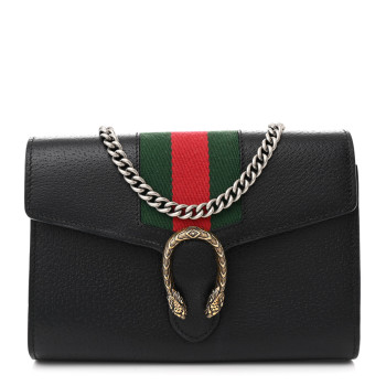 GUCCI Calfskin Web Mini Dionysus Chain Wallet Black