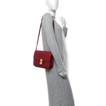 CELINE Smooth Calfskin Medium Classic Box Flap Bag Red