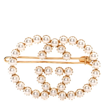 GUCCI Metal Pearl Interlocking-G Hair Clip Gold