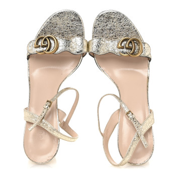 GUCCI Galassia GG Marmont Ankle Wrap 75mm Sandals 39 Platino