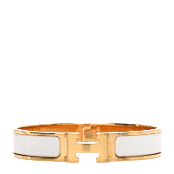 HERMES Enamel Narrow Clic Clac H Bracelet GM White