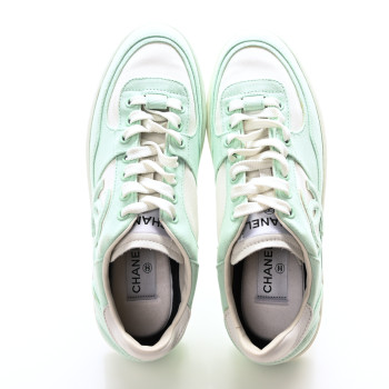 CHANEL Cotton Sneakers 39 Light Turquoise White
