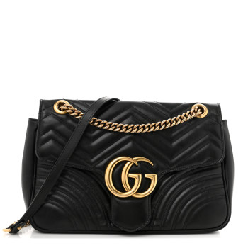 GUCCI Calfskin Matelasse Medium GG Marmont Shoulder Bag Black