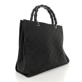 GUCCI Nylon Monogram Bamboo Handle Bag Black