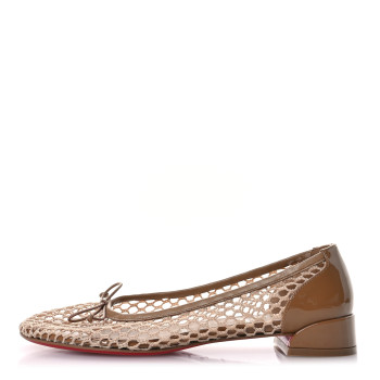 CHRISTIAN LOUBOUTIN Mesh Patent Calfskin Sweetie Jane Flats 37.5 Lionne