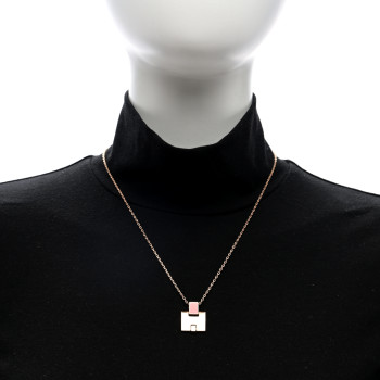 HERMES Gold Plated Lacquered Eileen Pendant Necklace Rouge Corail