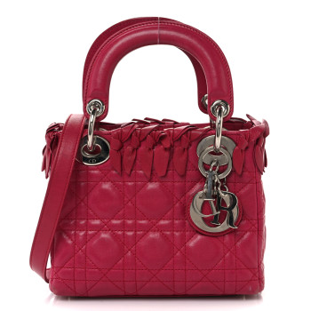 CHRISTIAN DIOR Lambskin Cannage Bow Mini Lady Dior Fuchsia