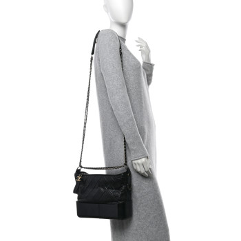 CHANEL Aged Calfskin Quilted Medium Gabrielle Hobo Black