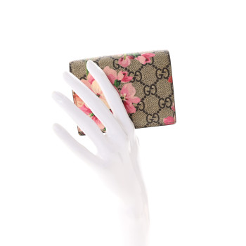 GUCCI GG Supreme Monogram Blooms Card Case Wallet Beige Multicolor Dry Rose
