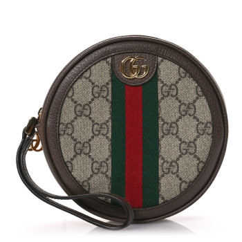 GUCCI GG Supreme Monogram Web Ophidia Circle Wristlet Beige New Acero