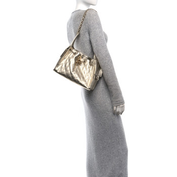 CHANEL Metallic Caviar Quilted Small Chanel 25 Hobo Gold