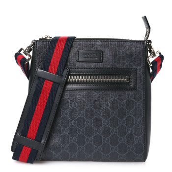 GUCCI GG Supreme Monogram Web Small Flat Messenger Bag Black Grey