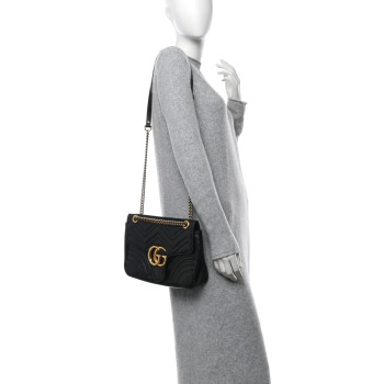 GUCCI Calfskin Matelasse Medium GG Marmont Shoulder Bag Black