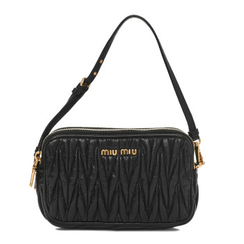 MIU MIU Nappa Matelasse Double Zip Pochette Clutch Black