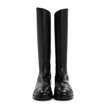 CHANEL Calfskin Cap Toe CC Riding Boots 38.5 Black