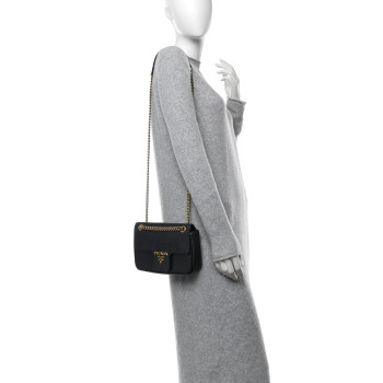 PRADA Saffiano Flap Shoulder Bag Black