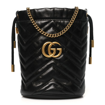 GUCCI Calfskin Matelasse Mini GG Marmont 2.0 Bucket Bag Black
