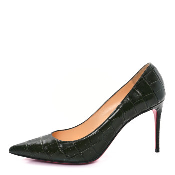 CHRISTIAN LOUBOUTIN Calfskin Crocodile Embossed Kate 85 Pumps 38 Forest Night
