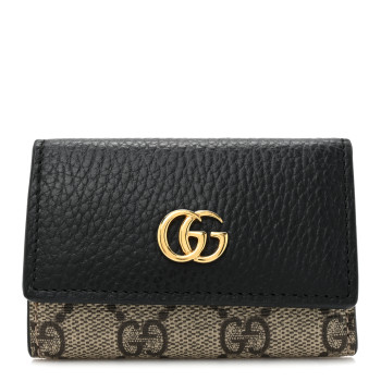 GUCCI Dollar Calfskin GG Supreme Monogram GG Marmont 6 Key Holder Case Black Beige Ebony