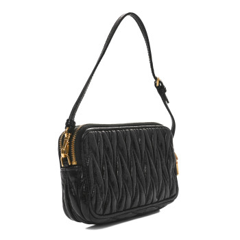 MIU MIU Nappa Matelasse Double Zip Pochette Clutch Black