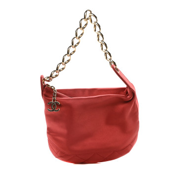 CHANEL Satin Quilted CC Chain Hobo Red