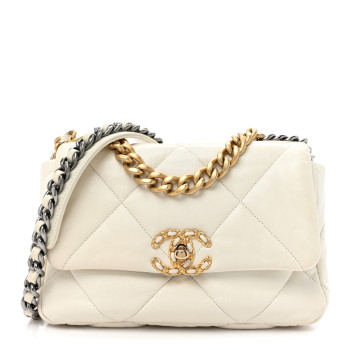 CHANEL Lambskin Quilted Medium Chanel 19 Flap White