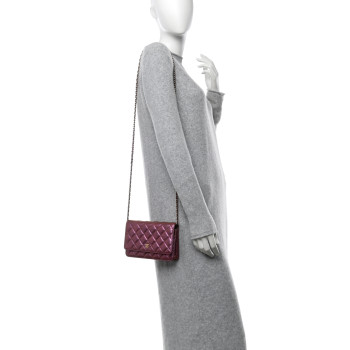 CHANEL Iridescent Lambskin Quilted Wallet On Chain WOC Purple