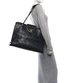 CHANEL Calfskin Stitched XL Weekender Black
