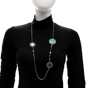 CHANEL Resin Crystal Pearl CC La Pausa Long Necklace Multi