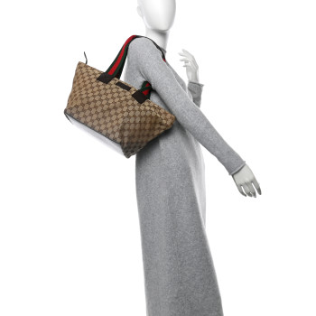 GUCCI GG Monogram Medium Web Handle Bucket Tote Dark Brown