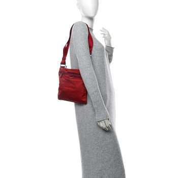 PRADA Nylon Vela Saffiano Flat Messenger Bag Rosso