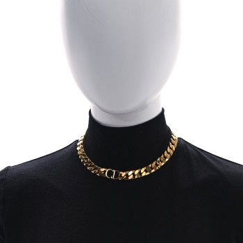 CHRISTIAN DIOR Metal CD Choker Necklace Gold