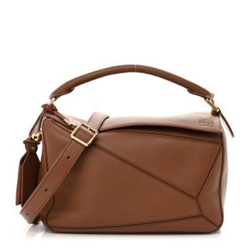 LOEWE Nappa Lambskin Small Featherlight Puzzle Bag Pecan
