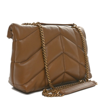 SAINT LAURENT Lambskin Quilted Toy Loulou Puffer Monogram Chain Satchel Dark Cork