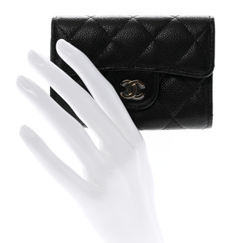 CHANEL Caviar Quilted Classic 4 Key Holder Wallet Black