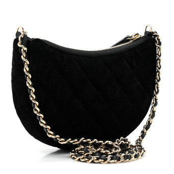 CHANEL Velvet Crystal Quilted Chain Hobo Black
