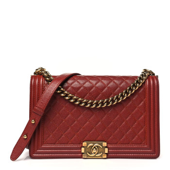 CHANEL Caviar Quilted New Medium Boy Flap Dark Red