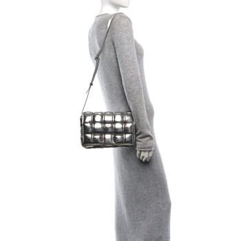 BOTTEGA VENETA Metallic Lambskin Padded Cassette Crossbody Bag Silver