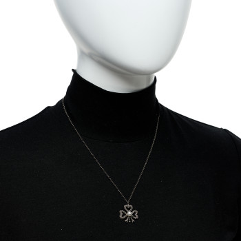GUCCI Sterling Silver Pearl Clover Pendant Necklace