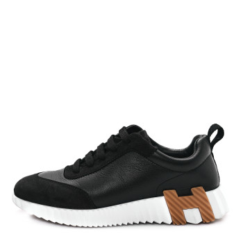 HERMES Goatskin Suede Goatskin Bouncing Sneakers 37.5 Black