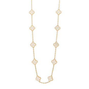 VAN CLEEF & ARPELS 18K Yellow Gold Mother of Pearl 20 Motifs Vintage Alhambra Necklace