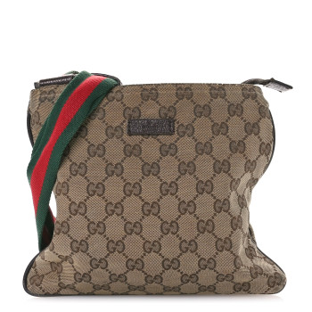 GUCCI Monogram Web Small Flat Messenger Bag Brown