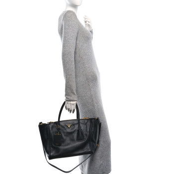 PRADA Vitello Soft Twin Pocket Tote Black